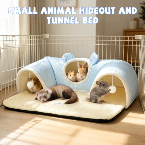 YUEPET 3-Way Bunny Tunnel Bed, Rabbit Play Tunnel for Medium Small Bunnies - color: Blue