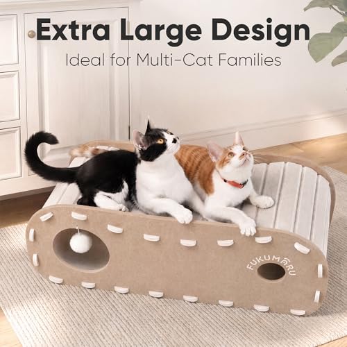 FUKUMARU Cat Bed Cave Tunnel, 31.5 Inch, Cat House Condo Indoor, Beige