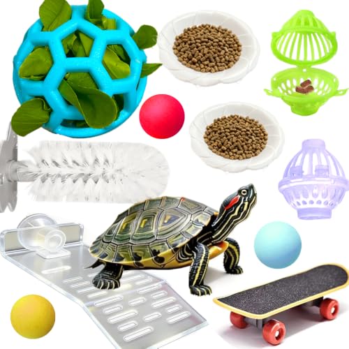 11 pcs Turtle Enrichment Toys Set Tank Tortoise Feeder Brush Skateboard Aquarium Feed Toy Tortoise Feeding Balls
