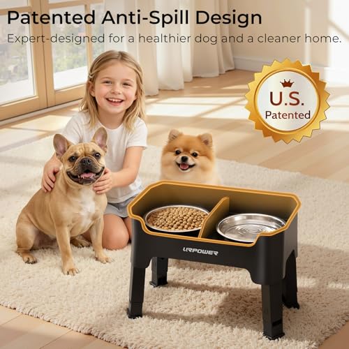 URPOWER Mess Proof Elevated Dog Bowls, Splash Guard Raised Bowl Stand - color: Matte Black, size: Small