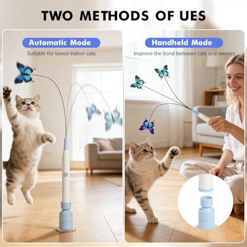 Wortade Automatic Butterfly Cat Toy, Electric Cat Teaser Toy, Blue