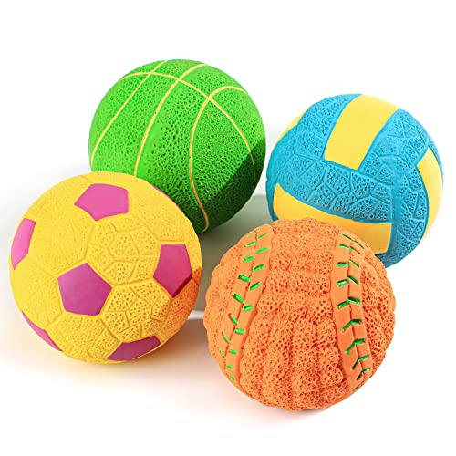 SCHITEC Squeaky Dog Balls, [4 Pack] Interactive Latex Rubber Squeak Dog Toys, 2.4'' Soft Bouncy Fetch Play Ball Toy for Small Dogs Puppies - size: Small 2.4"