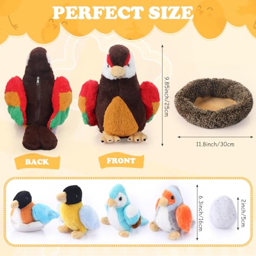 RoundFunny 7 Pcs Birds Stuffed Animals with Babies Egg and Nest - style: Bird