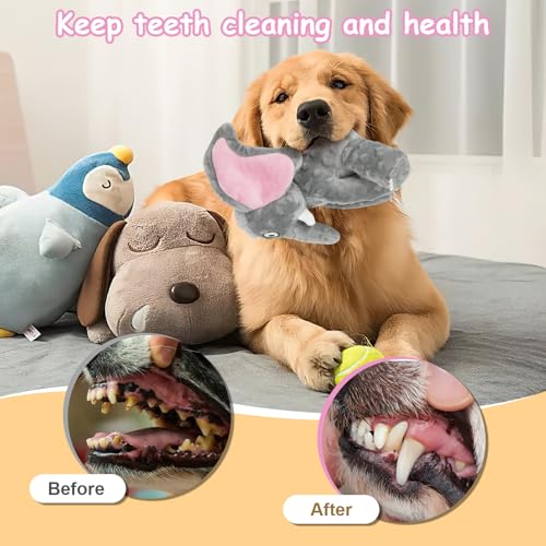 Letsmeet Plush Large Dog Toys with Squeaker and Crinkle Paper, Interactive Puppy Chew and Teeth Cleaning Toy, Pet Toys for Small, Medium and Large Dogs - style: Elephant