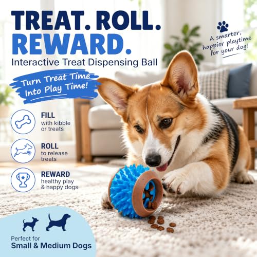 Dog Treat Ball, Treat Dispensing Puzzle Toy, 3 Inch, Blue - color: Blue