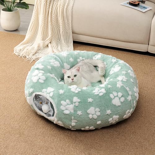 Cute Round Cat Tunnel for Indoor Cats, Green - color: Green Paw, size: Round