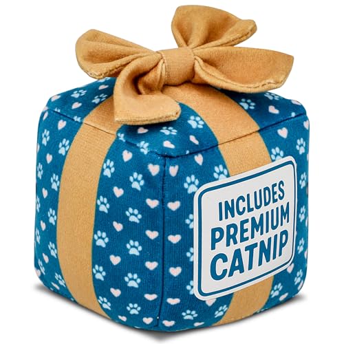 PUPROAR Gift Box Cat Birthday Toy, Plush Catnip & Crinkle Kitten Gift for Indoor Cats & Kittens