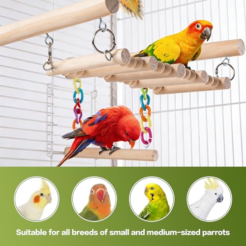 Bird Perches Ladder with Swing,Natural Wood Parrot Climbing Bridge Toys - color: A