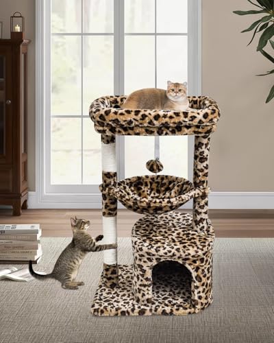 SYANDLVY Small Leopard Print Cat Tree for Indoor Cats, Modern Cat House - color: Leopard Print