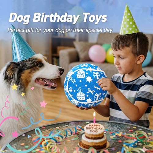 QDAN Dog Gifts, Puppy Dog Birthday Toys, Tennis Ball for Dogs, 9.5 Inch - color: Blue-gift