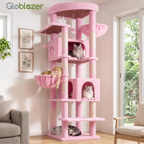 Globlazer 74in Pink Heavy Duty Cat Tree Tower for Indoor Large Cats, S74 - color: Pink
