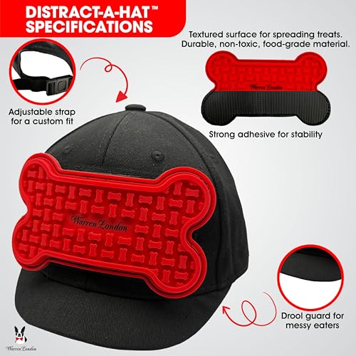 Distract-A-Hat ™ by Warren London - Dog Grooming Distraction Lick Hat for Nail Clipping and Grooming – Adjustable Fit with Adhesive Dog Lick Pad, Spreader & Cleaning Brush Included