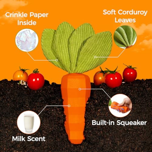 MewaJump Dog Chew Toys for Aggressive Chewers, Rubber Squeaky Dog Toys - color: carrot orange
