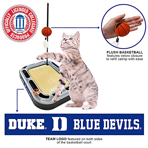 CATS SCRATCHER NCAA Duke University Basketball Court CAT Scratcher Toy with Catnip Filled Plush Basketball Toy & Feather Cat Toy Hanging, with Jingle Bell Interactive Ball Cat Chasing 5-in-1 Kitty Toy - color: Duke University, style: Basketball Court