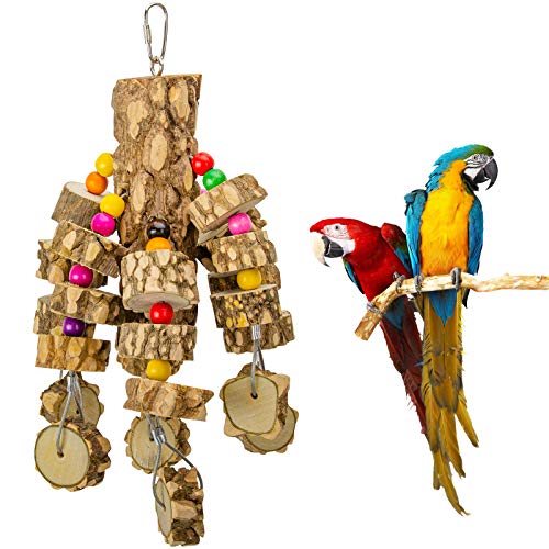MYFAMIREA Parrot Chewing Toys Bird Toys Natural Wood Bird Toys Parakeet Cage Hammock Hanging Toy for Parrots, Cockatoos, African Grey, Cockatiels Small and Medium Birds - color: Natural