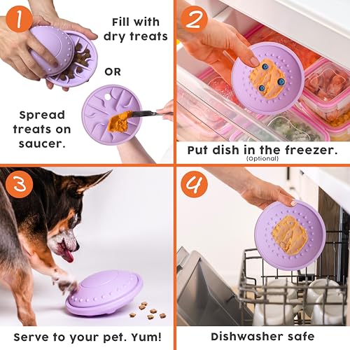 Flying Saucer - Silicone Dog Treat Puzzle, Lick Mat and Slow Feeder (Large) - size: Large