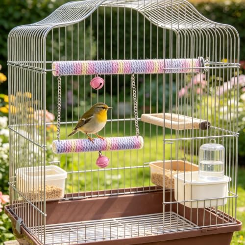 Hang a Bird Rope Perch, use a Bird Swing in the cage, and a Swing