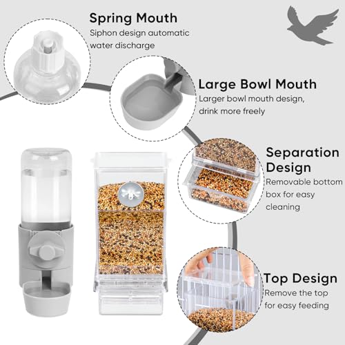 lemtrflo No Mess Bird Feeder Water Dispenser Set, Bird Feeder for Cage - color: grey