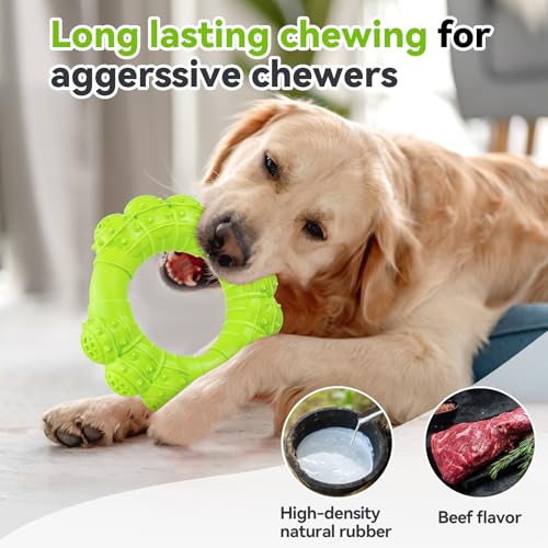 Indestructible Dog Chew Toys for Aggressive Chewers, Super Chewer Toys for Medium Large Dogs, Interactive Ring Toy, Heavy Duty Teething Toys - color: Bright yellow