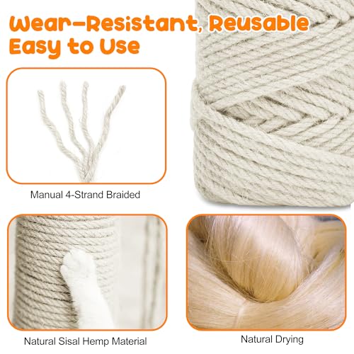 164FT 1/4 Inch Cat Scratching Sisal Rope for Cat Trees & Posts - color: White, size: 164ft