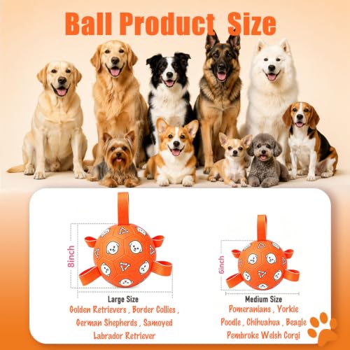 Dog Soccer Ball with Straps, 6 Inch Jolly Ball for Medium Dogs - color: Orange, size: Medium-6 Inch