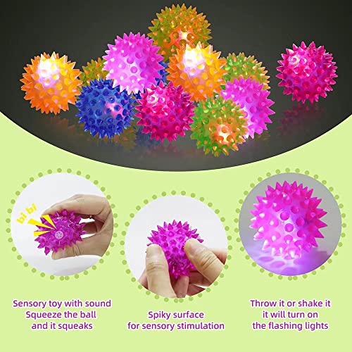 30 Pack LED Light Up Fidget Sensory Bouncy Glow in The Dark Spiky Ball Kids Gifts，Squishy Massage Pet Party Favors Stress Relief Spiky Balls Toy - style: 30 Pack