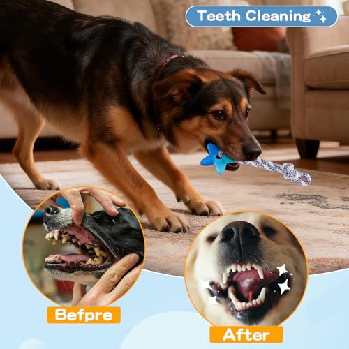 Dog Chew Toys for Aggressive Chewers, Multiple Textures & Rope, ndestructible Tough Durable Interactive Dog Toys, Puppy Chew Toys for Teething， Blue Five-Pointed Star - style: Star Shape