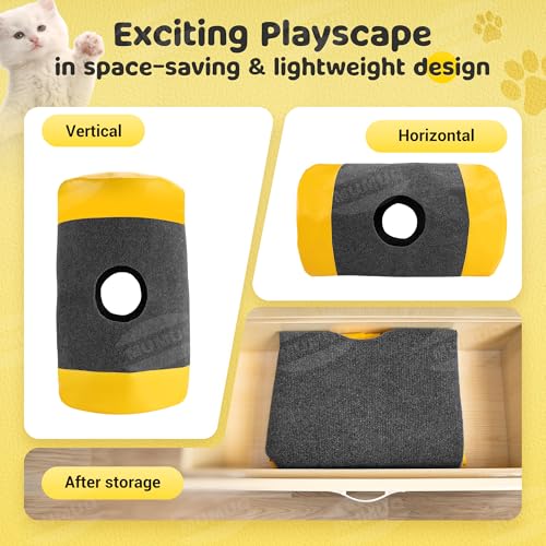 Cat Play Bag Collapsible Cat Tunnel Activity Center Mat Play Rug - color: M Gray+Yellow