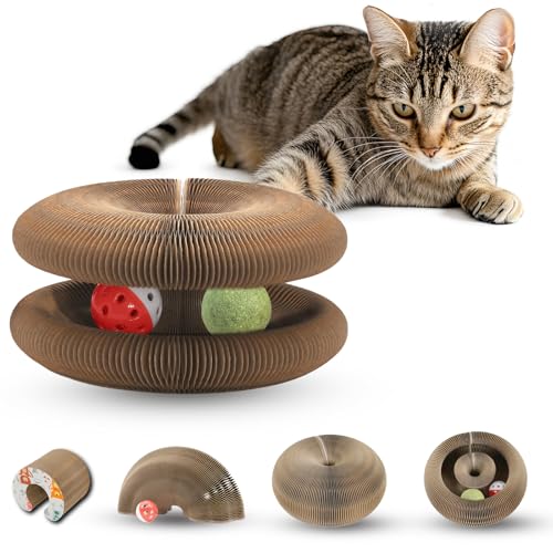 Magic Organ Cat Scratching Board Adventure Toy with Bell and Catnip Balls Foldable and Changeable Shape Accordion Toy Ultimate Interactive Mental & Physical Exercise Cat Toys for Indoor Cats