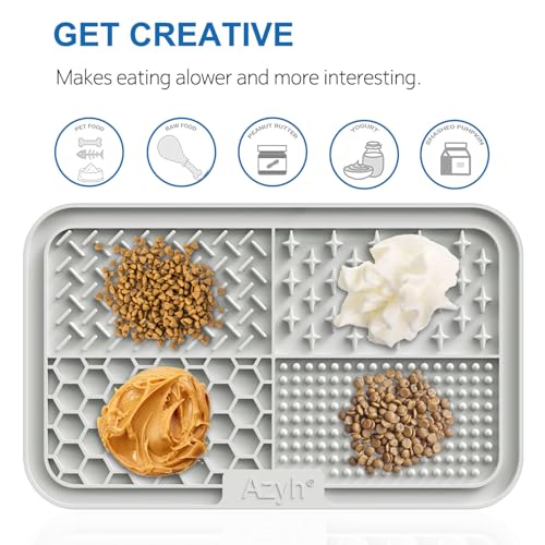 Azyh Licking Mat for Dogs & Cats 2 Pack, Slow Feeder Lick Pat for Large Dogs and Puppies, Anxiety Relief Dog Toys Feeding Mat for Butter Yogurt Peanut, Pets Bathing Grooming Training Mat (9.9'' × 6'') - color: Grey&Beige