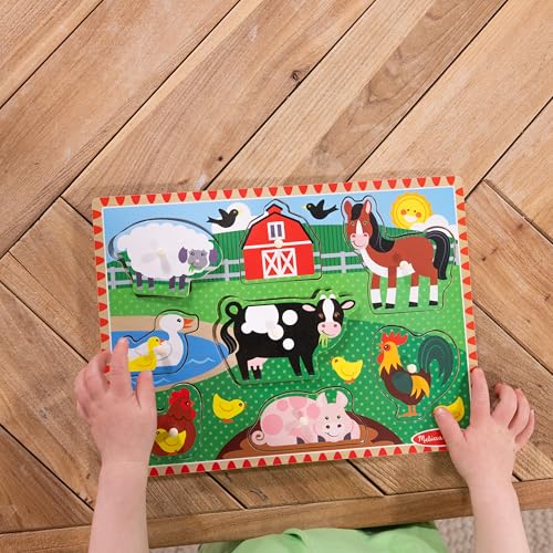Melissa & Doug Farm Wooden Peg Puzzle (8 pcs) - size: 11.75 x 8.75 x 0.7, style: Farm