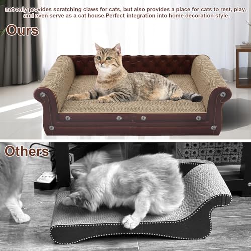 COOZMENT Scratching Sofa, Couch Shaped Thick Scratching Cardboard, Lounge Bed for Indoor Rest&Play, Sofa Scratcher Pad (Brown, 22.4" L X 12.2" W X 6.3" H) - color: Brown-Small