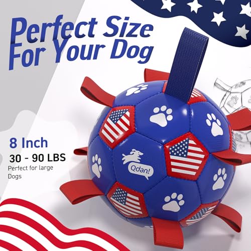 QDAN Dog Toys Soccer Ball with Straps, 8 Inch Dog Balls for Large Dogs - color: Flag, size: 8 Inch
