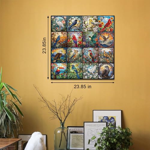 Stained Glass Puzzles for Adults 1000 Pieces, Bird Puzzles for Adults Flower with Cardinal Bird Parrot Hummingbird, Impossible Hard Challenging Jigsaw Puzzles - style: Stained Glass Bird Collection