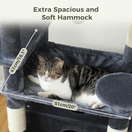 PAWZ Road 72" Cat Tree, Tall Cat Tower with Hammock& Condos for Large Cats - color: Dark Gray, size: 72"