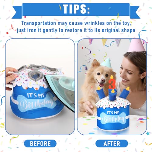 Foilswirl Dog 3rd Birthday Cake Toy Squeaky Interactive Dog Toy Hide and Seek Plush Dogs Puzzle Puppy Toys for Boredom Keep Them Busy for Small Medium Dogs(Blue) - size: Blue, style: 3rd