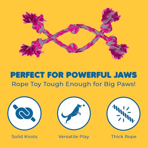 SunGrow Pink Dog Rope Toys, Twisted Triple Knotted Rope Bone, 2 Pack for Aggressive Chewers, Large Dogs Extra Strong, Heavy-Duty Dog Pull, Tug of War Ropes