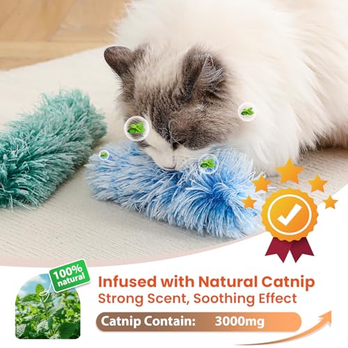Cat Toys, 3 Pack Crinkle Catnip Pillow Toys for Indoor Cats - color: Blue Orange Green