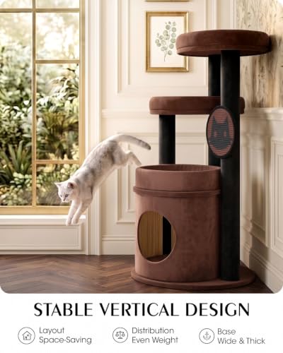 Maine Coon Cat Tree for Large Cats, Purrlato 46" Cat Tower, Stable Base - color: Brown
