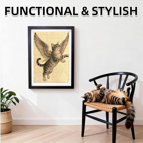 Wall Art Cat Scratcher Mat - Sisal Vertical Cat Scratch Pad with Photo Frame Design, No-Drill Wall-Mounted, 16"x12" Wall & Couch Cat Scratching Mat, 1 Extra Mat Included Free (Winged Cat) - color: Winged Cat