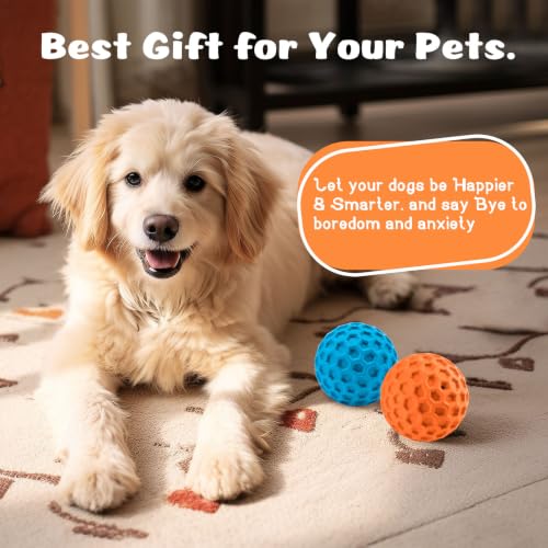 HIPPIH Indestructible Squeaky Dog Toys, Interactive Dog Balls 2 Pack - color: Blue+Orange, size: 3.15inch+3.15inch