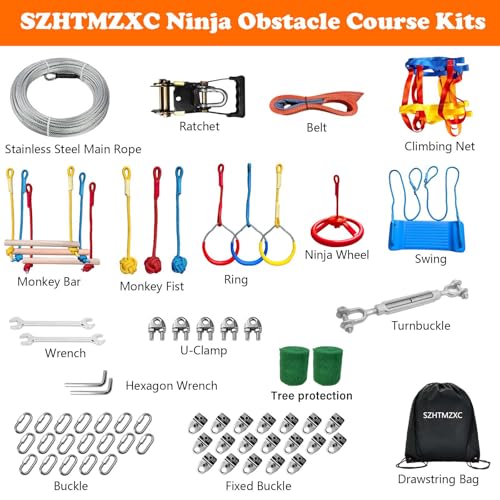 55FT Ninja Warrior Obstacle Course for Kids Backyard Outdoor - size: 55FT 12Pcs