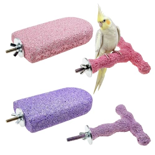 4 Bird Beak Grinding Stone Parrot Perch Stand for Small Birds - color: Cyan-Purple-Pink, size: Big