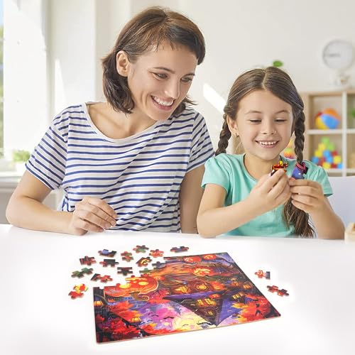 LELEMON Halloween Puzzles for Kids Ages 4-8,100 Piece Funny Pumpkin Castle Bat Jigsaw Puzzle for Children,Learning Educational Toys for Boys and Girls - color: Halloween