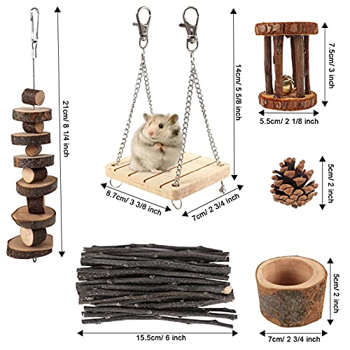 17 Pack Hamster Chew Toys, Wooden Cage Accessories with House & Food Bowl