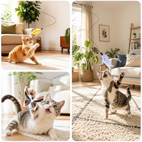 10PCS Interactive Cat Toys Feather Toy for Indoor Cats Kitten Adult
