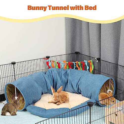 BWOGUE Bunny Tunnel Bed, 2-in-1 Collapsible Rabbit Tunnel Hideout with Mat - color: Blue