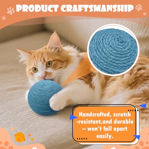 4-Inch Sisal Cat Ball Toy, Interactive Natural Cat Scratching Ball, Perfect Scratcher for Cats' Exercise and Fun (Blue) - color: Blue