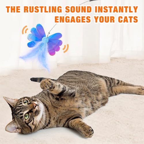 JXFUKAL Cat Feather Toy Refills, 4Pcs Simulation Butterfly Dragonfly Glitter Piece Feather Cat Lures Wand Attachment Replacement for Kitty Kitten Indoor Cats Accessories - color: 4PCS REFILLS