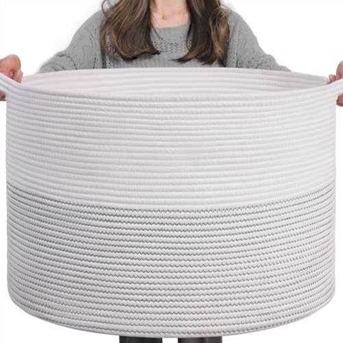 INDRESSME XXXLarge Woven Rope Blanket Basket Living Room White, 90L - color: White, size: 21.7"D x 13.8"H